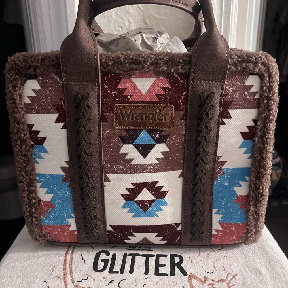 Wrangler Brown and Blue Geometric Tote Bag